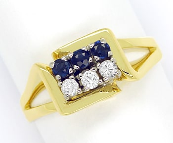 Foto 1 - Diamantring mit blauen Spitzen Saphiren in 14K Gold, S1928