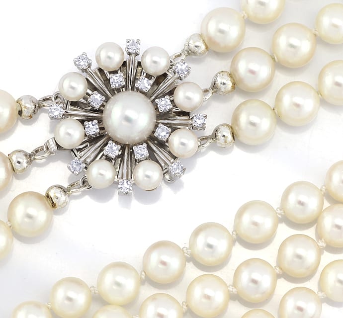 Foto 2 - Glamouröses Perlencollier dreireihig mit Diamanten, S2141